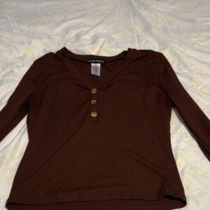 Maurices Brown Long Sleeve Top with Button Detail